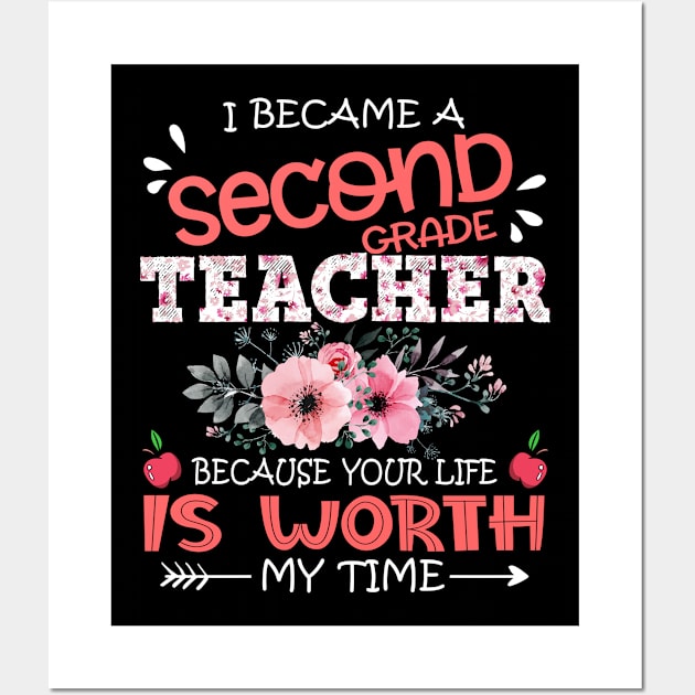 I Became A Second Grade Teacher Because Your Life Is Worth My Time Floral Teaching Mother Gift Wall Art by Kens Shop
